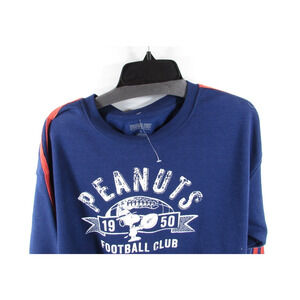 Peanuts Snoopy Football Club Sweatshirt Navy Blue Red Stripes Size Lg. NWOT